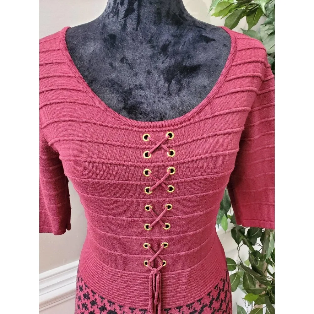 Candies Maroon Rayon Round Neck 3/4 Sleeve Knee Length Sweater Dress Size XL - Image 5