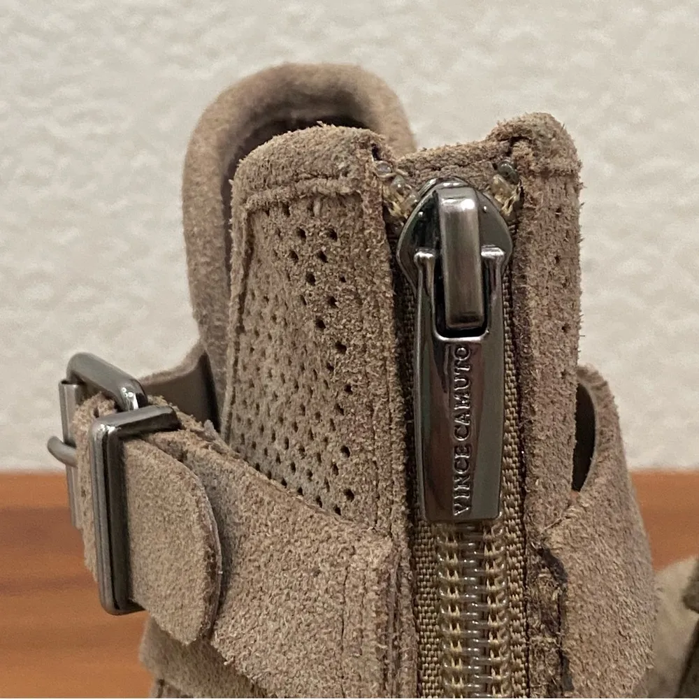 VINCE CAMUTO Perforated Tan Suede Heeled Booties Ankle Boots Women’s Size 7.5 - Image 11
