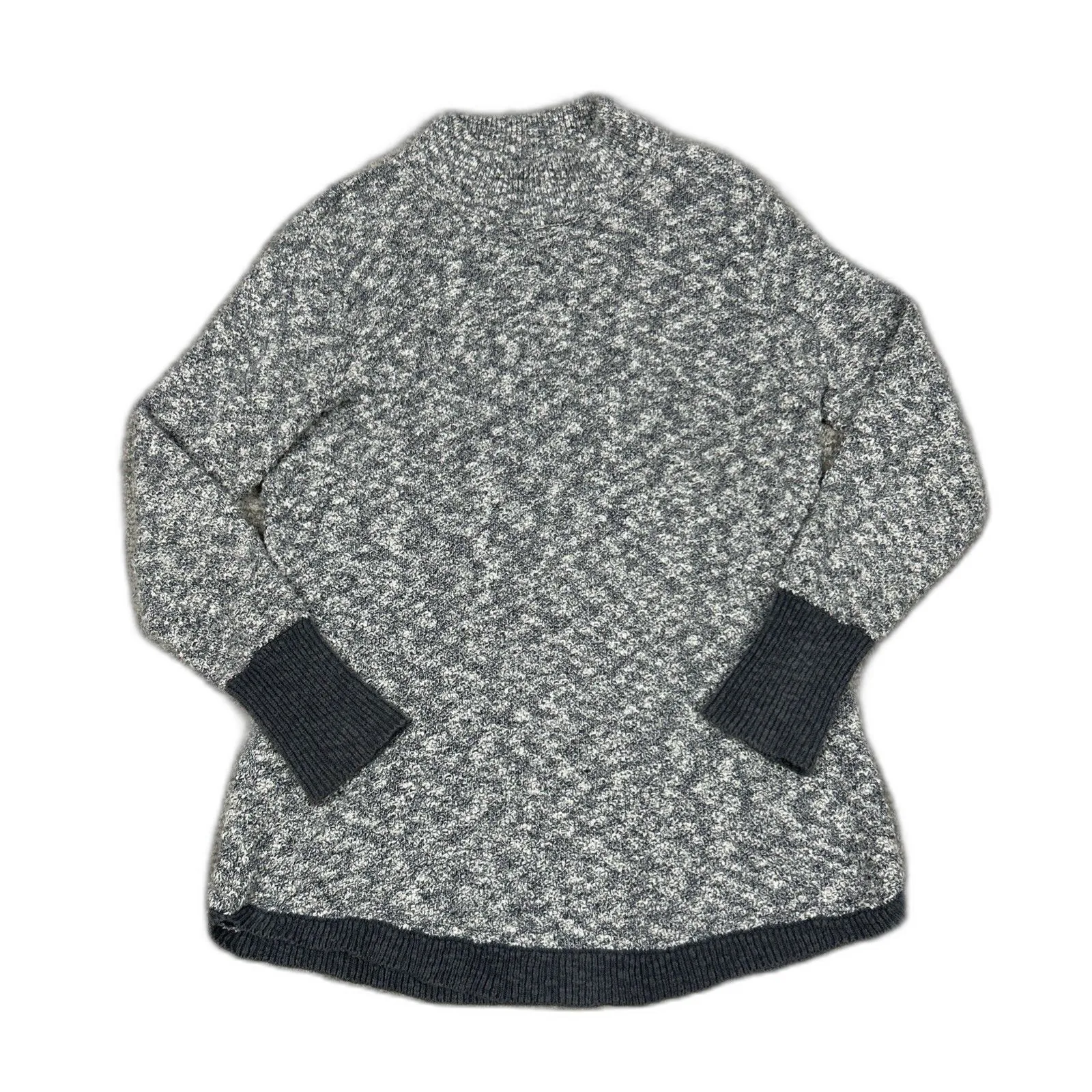 LL Bean Signature Sweater Womens Medium Knit Mock Neck Cotton Linen Gray White - Image 2