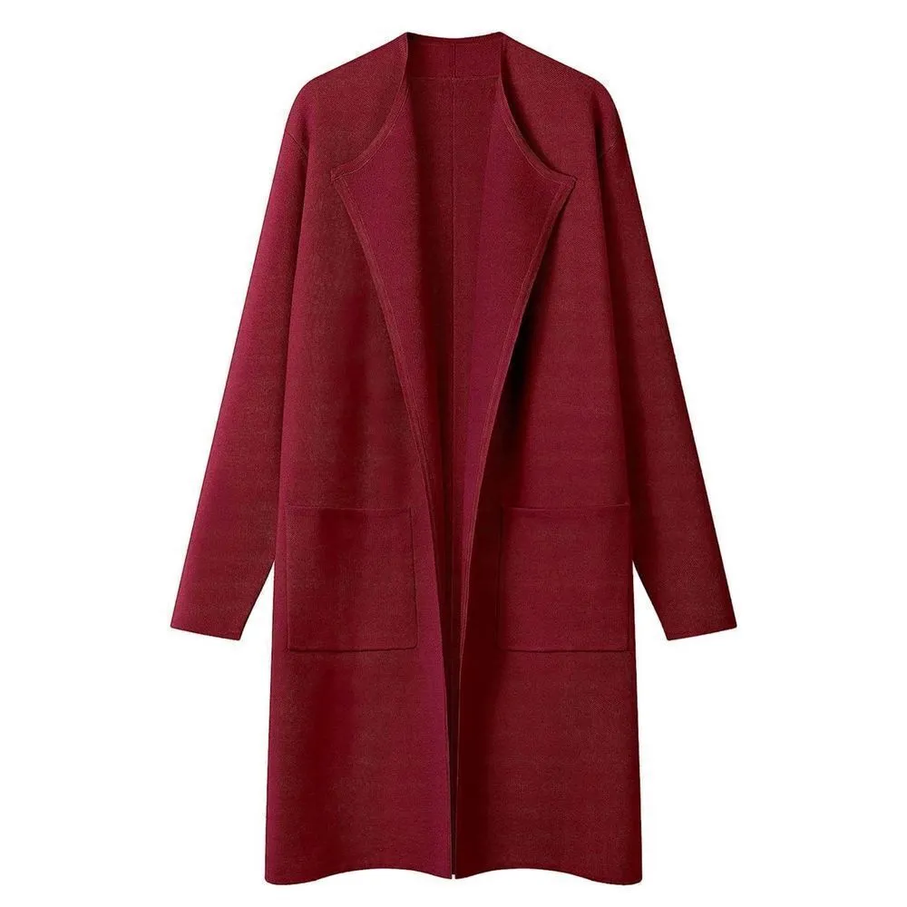 NEW Lapel Open Front Cardigan Coat Casual Knit Sweated Pockets XL - Image 2