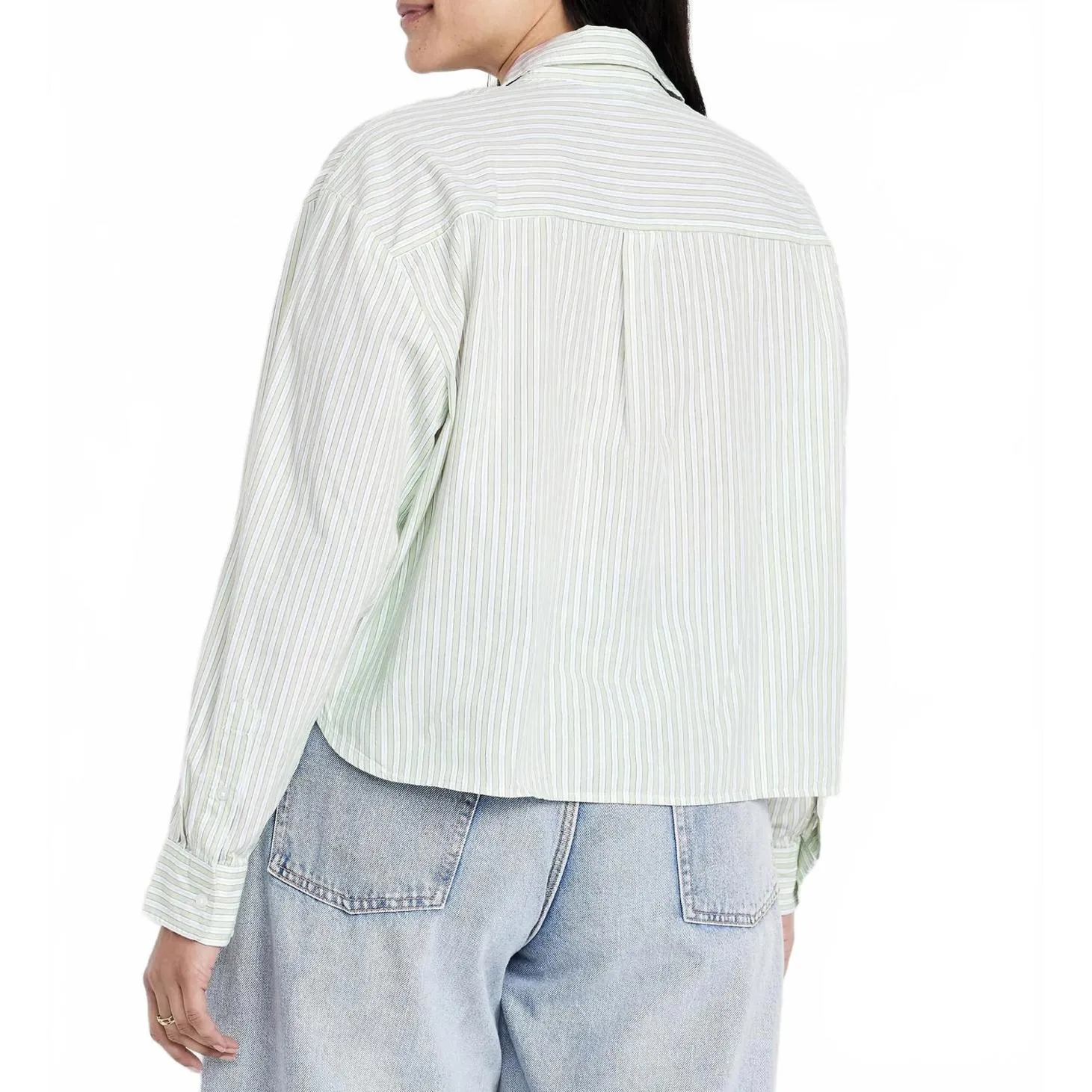 Old Navy Cotton Cropped Button-Down Striped Shirt  Green Stripe NWT Size 2X - Image 2