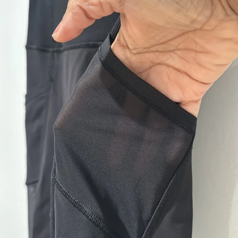 Lululemon  Sheer Panel Rouched lower Leg Leggings Mesh Side Pockets Yoga Workout - Image 6
