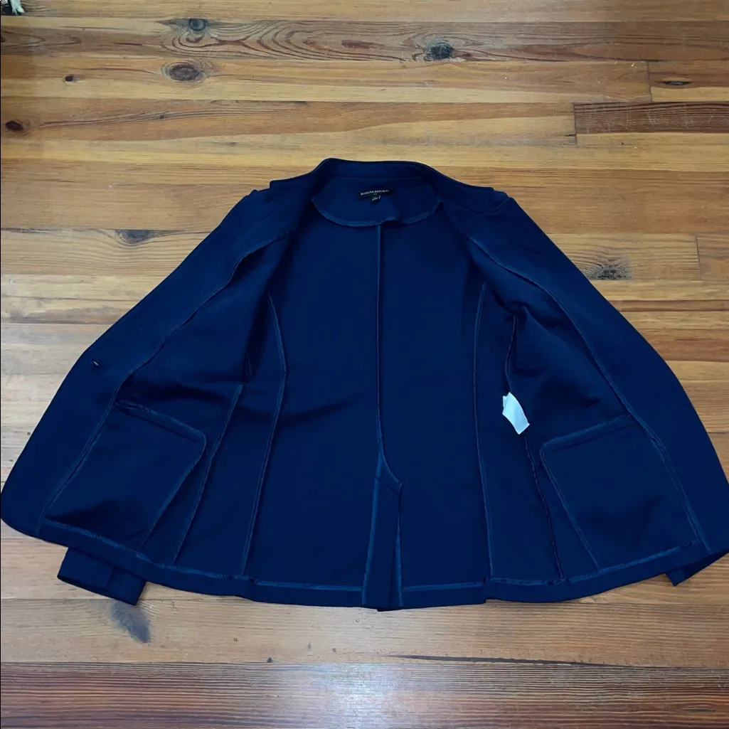 Banana Republic Blue Knit Sculpted Fit Stand Collar Blazer Jacket Womens Medium - Image 6