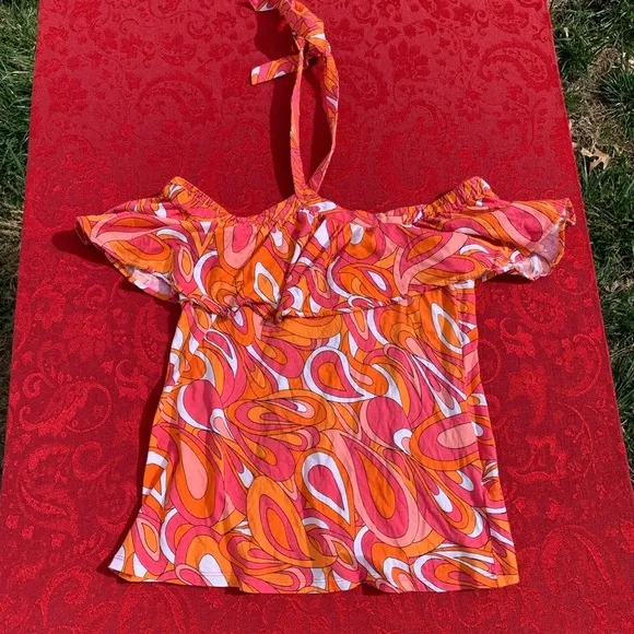 Michael Kors‎ medium Pink Orange Retro Groovy Y2K Off The Shoulder Halter Top - Image 2