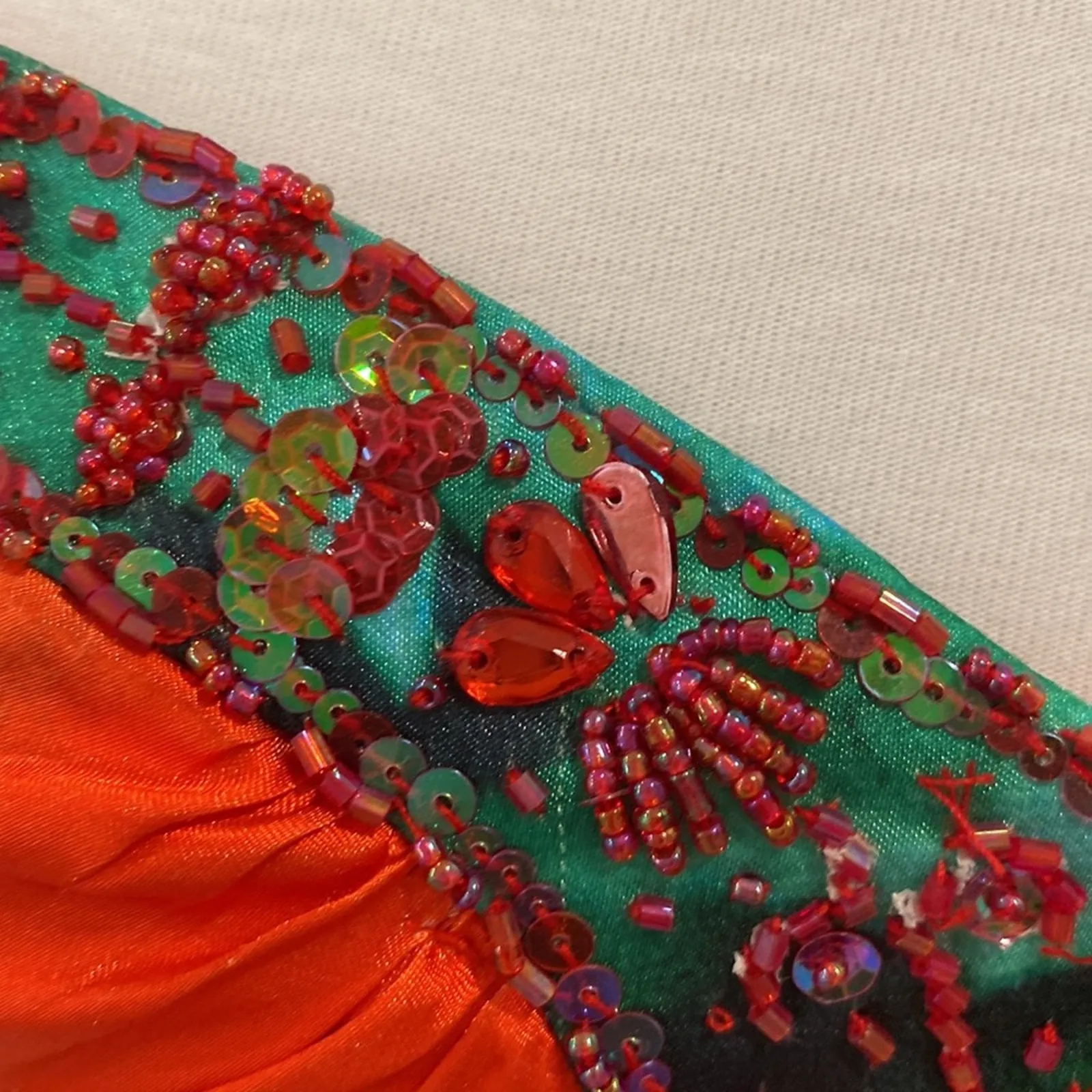 Vintage Formal Dress XS Y2K Strapless Long Gown Tropical Maxi Party Cruise Bead Red - Image 6