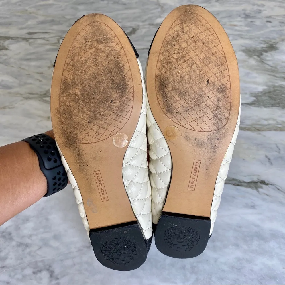 VINCE CAMUTO Quilted Leather Glitter Cap Toe Ballet Flats Size 6 - Image 4