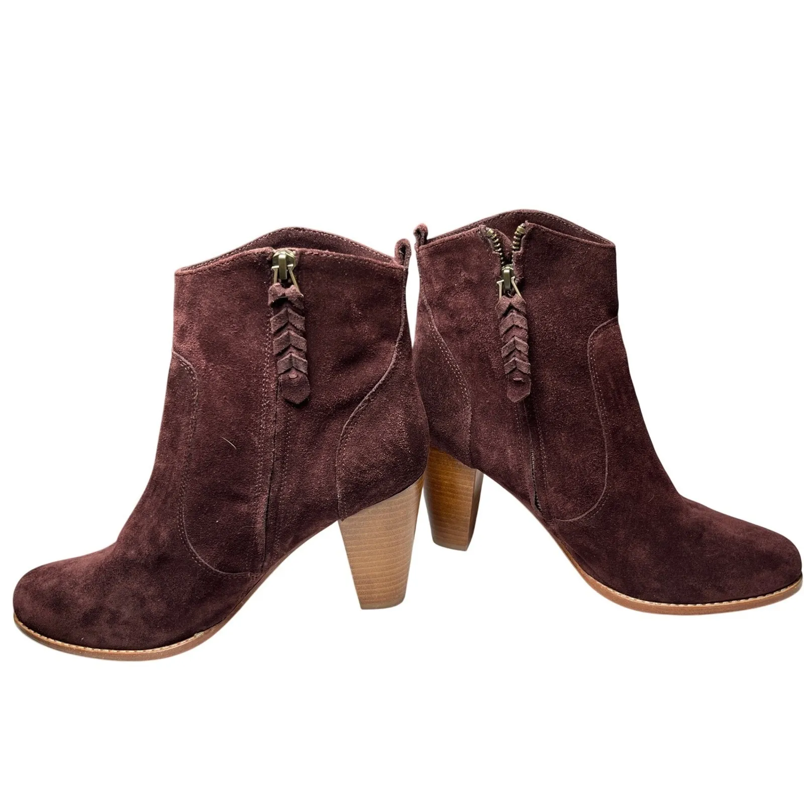Joie Burgundy Suede Block‎ Heel Ankle Boots Size 41 (10.5–11) Boho Chic Fall - Image 4