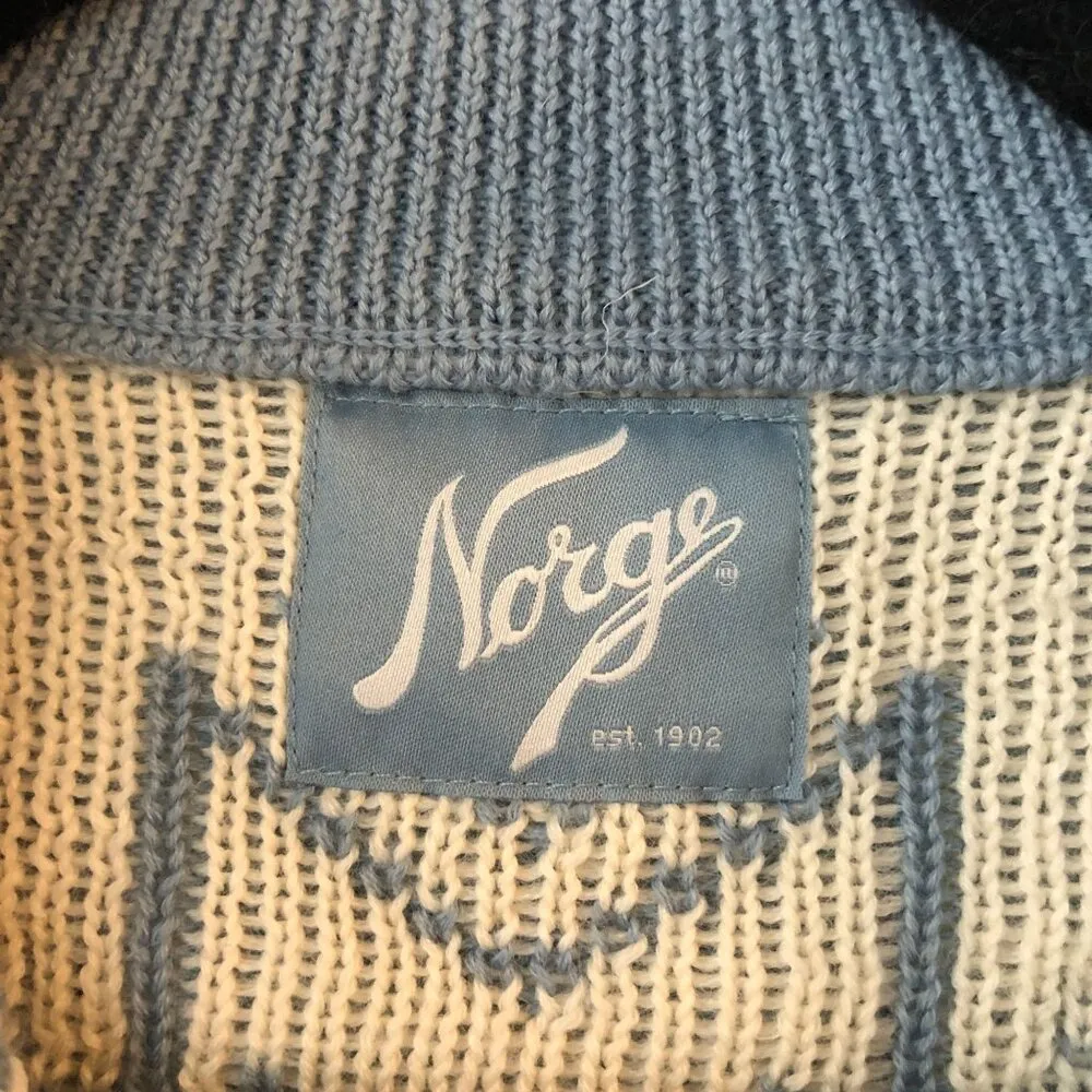 Norge Womens Cardigan Sweater Wool Blend Full Zip Fair Isle Blue Ivory M Size M - Image 3
