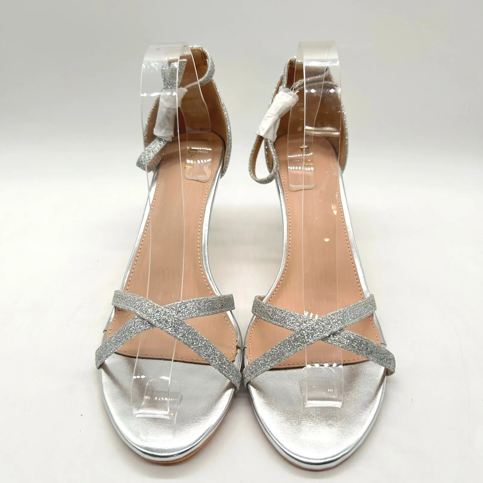 Allegra‎ K Sandals Womens 11 Silver Glitter Strap Stiletto Heels Open Toe NEW - Image 2