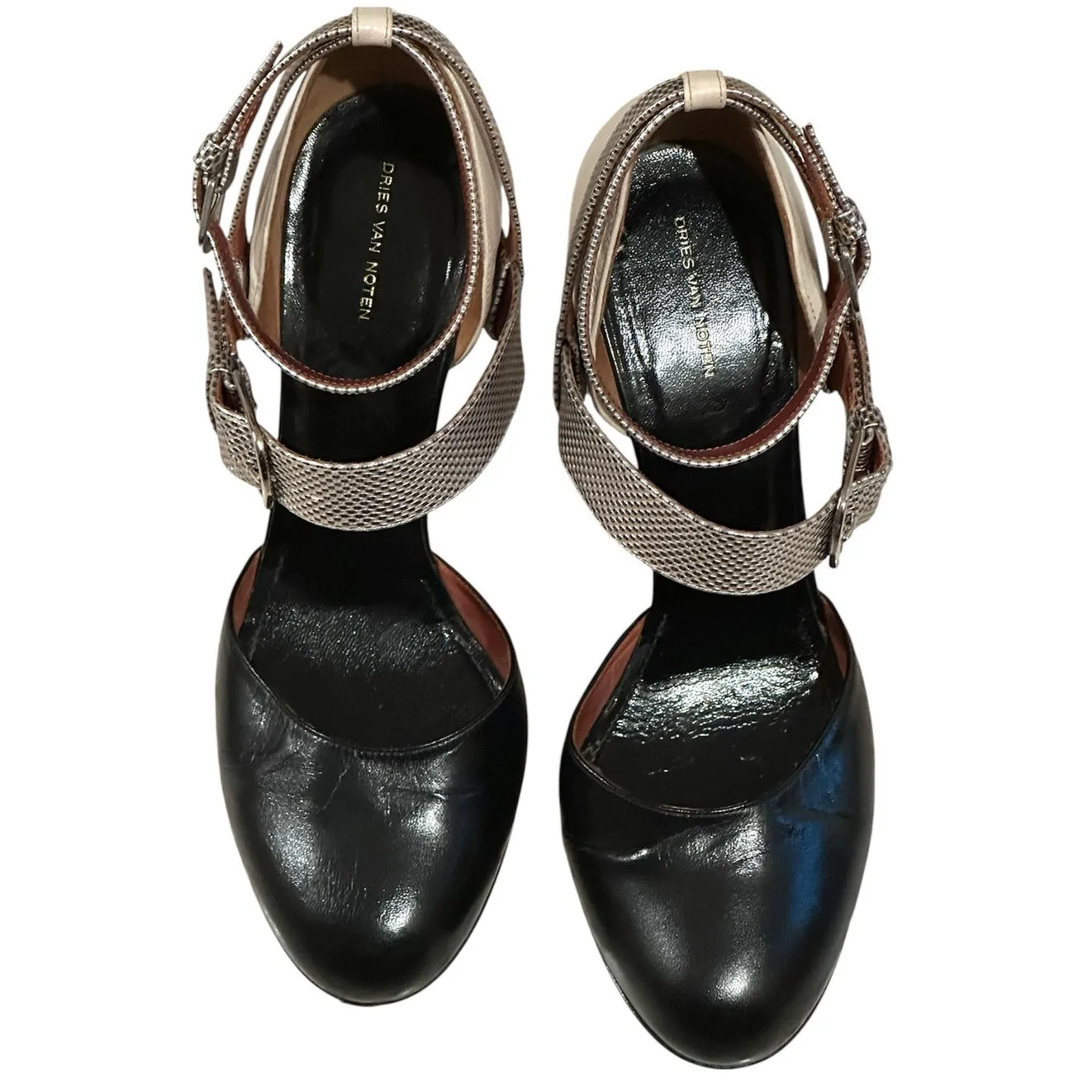 Dries Van Noten Leather D'orsay black cream gold platform pumps Size 37.5/US7 - Image 3