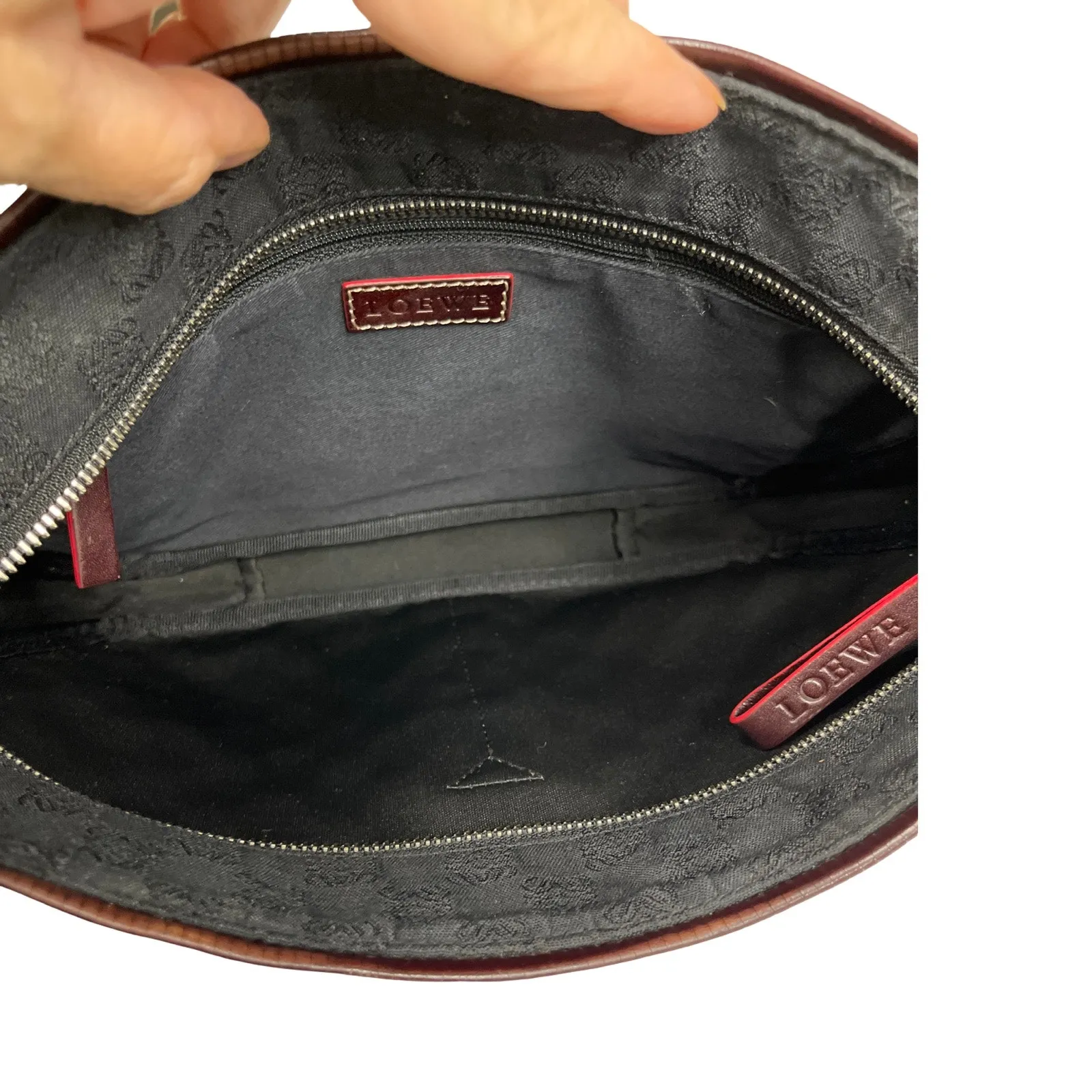 Loewe Jacquard Logo Shoulder Bag Black Gray Leather Trim Red Edge - Image 12