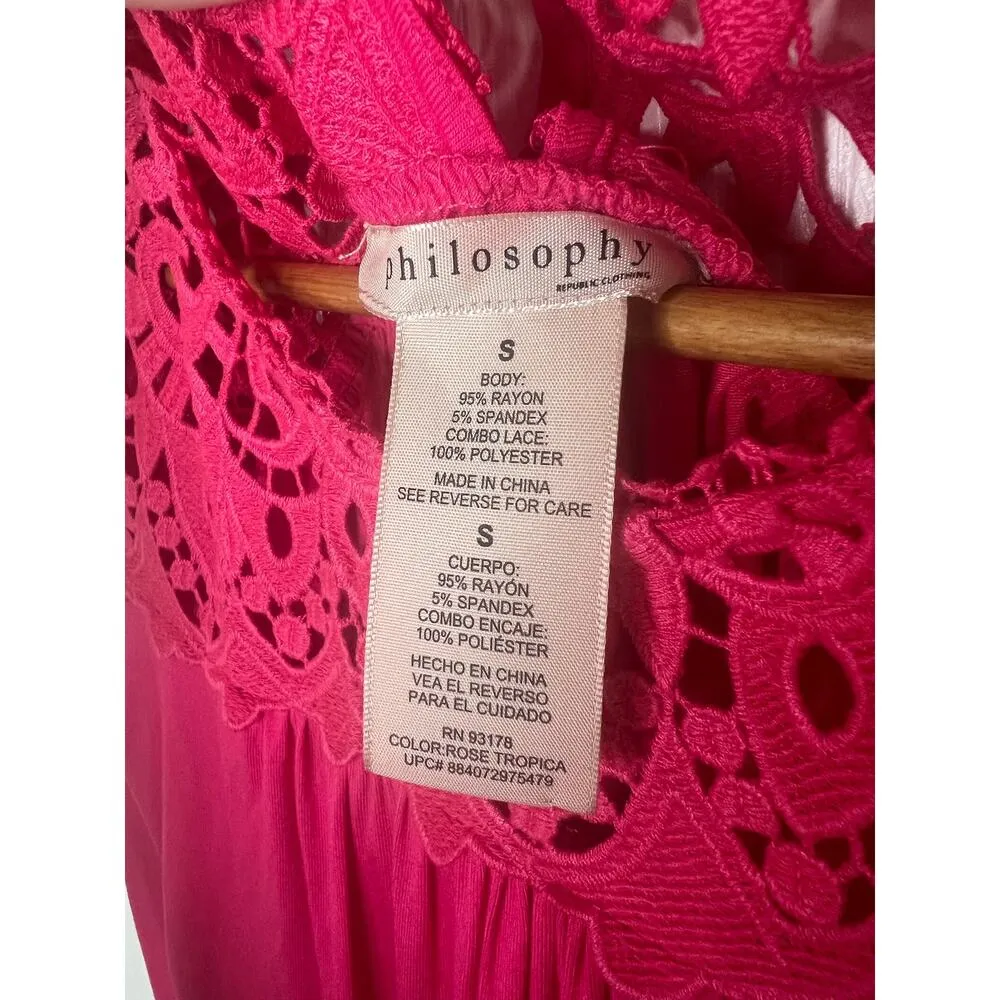 Philosophy Long Sleeve Magenta Pink Blouse Swing Top Lace Crochet Size Small - Image 4