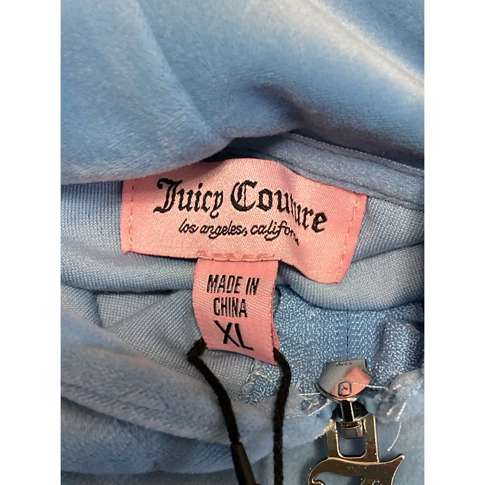 NEW Juicy Couture Women's Blue Velvet Velour Y2k Hoodie Crop Sweatshirt Top XL - Image 3
