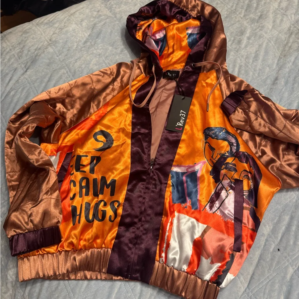 Vibrant Orange and Purple‎ Women's Bomber Jacket Size L - Image 3