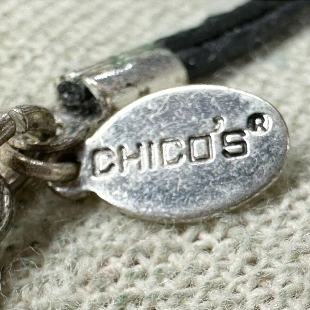 Chicos Black Cord Animal Print Pendant Necklace Silver Tone Boho ✨ - Image 6