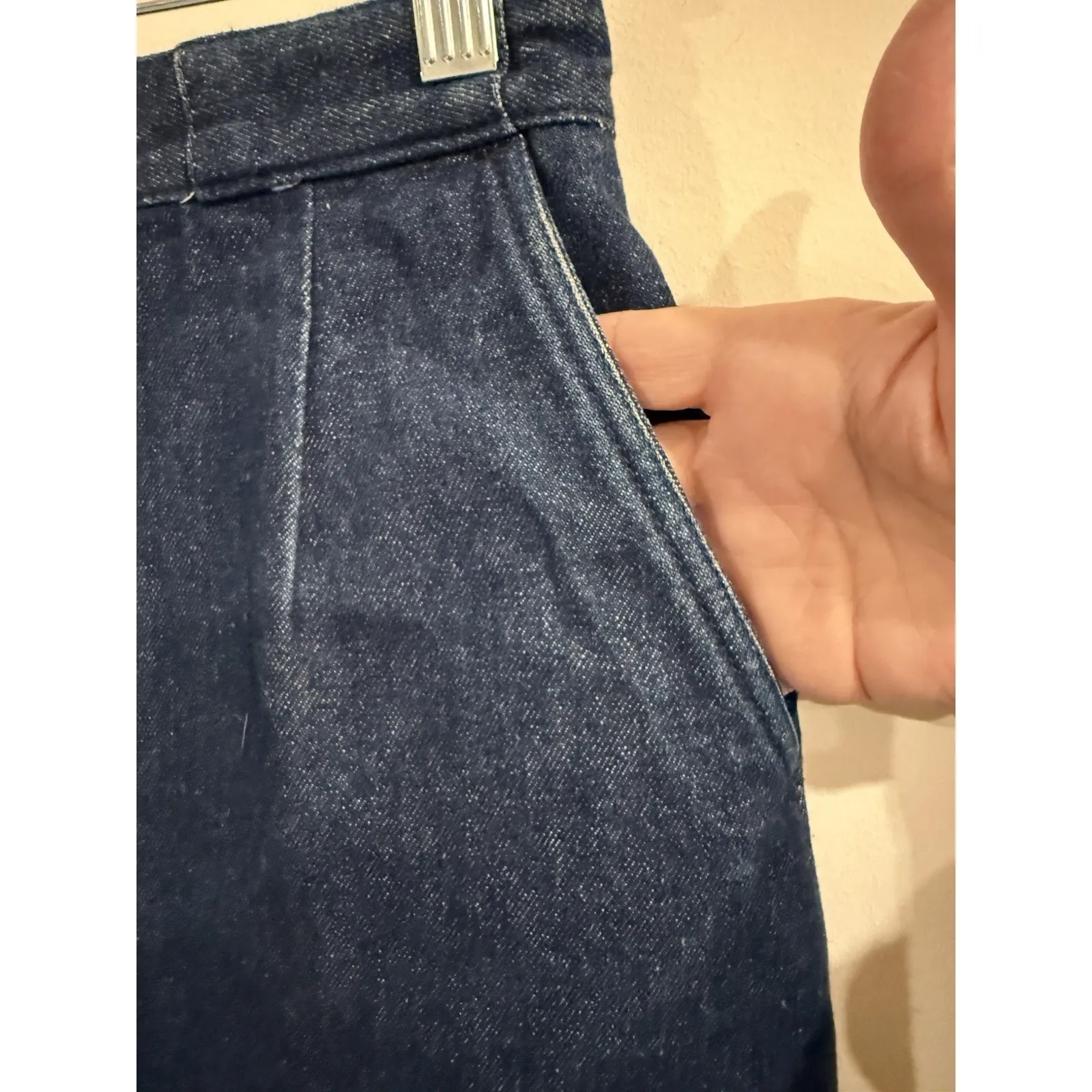 Vintage Bill Blass Jean Skirt Womens 16 Midi Denim Pencil Skirt Front Zip Pocket - Image 3