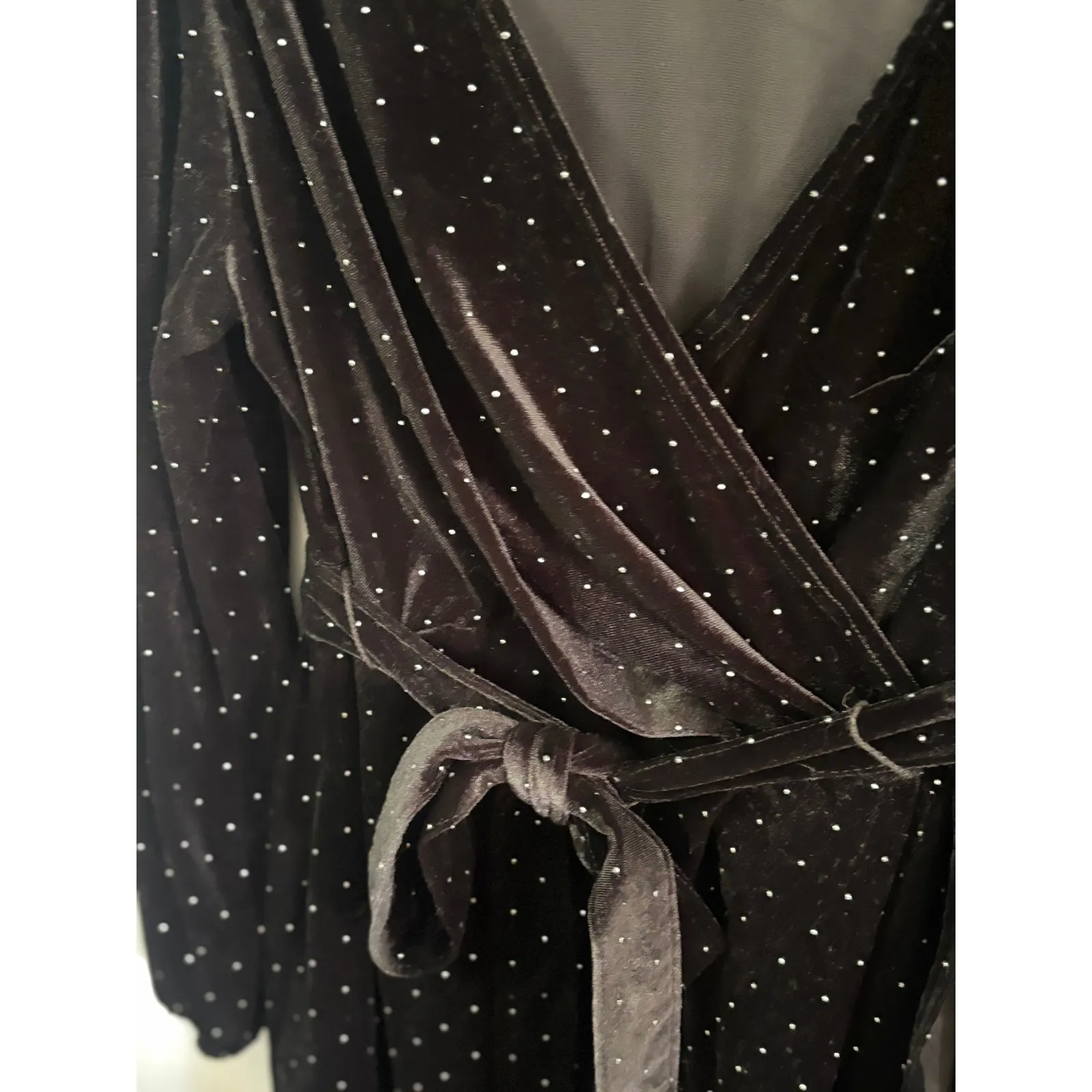 Nine West Velvet Dress‎ Women's 0X Black Wrap Long Sleeve Sparkle Party - Image 6