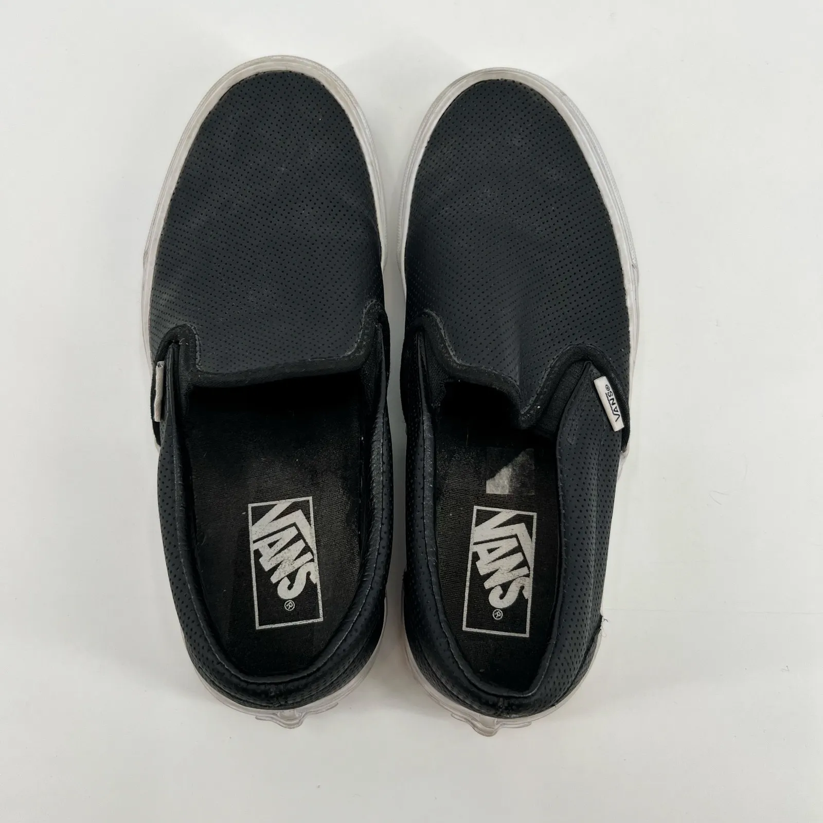 VANS Perf Leather Black Slip On Shoes, Unisex casual classic Women 8.5 Men 7 - Image 2