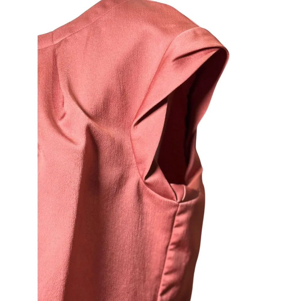 Liz Claiborne CAREER Womens Cap Sleeve Pleated Blouse Silky Shine Pink S Preppy - Image 6