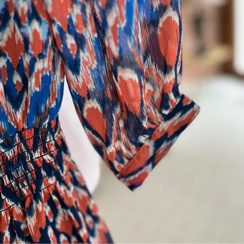 Glam Dress Blouson Mini Coral Blue S Boho Peasant Festival Party Southwestern - Image 9