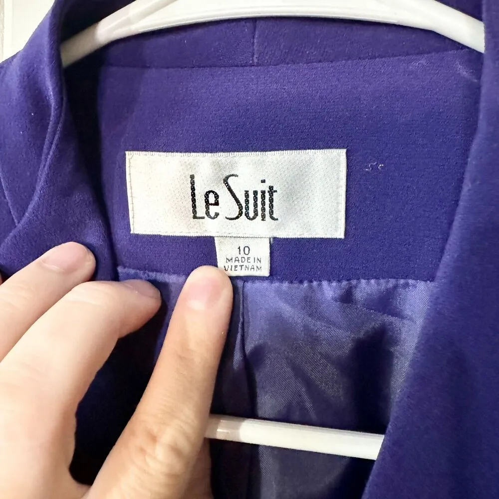 VTG LE SUIT Blazer Women Size 10 Purple Padded Shoulder Flutter Pocket Polyester - Image 3