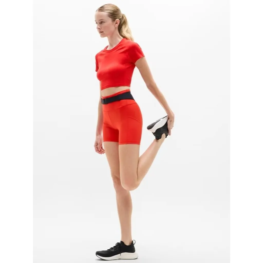 Athleta S Momentum Seamless Flex Crop Tee Cardnal Red Small - Image 2