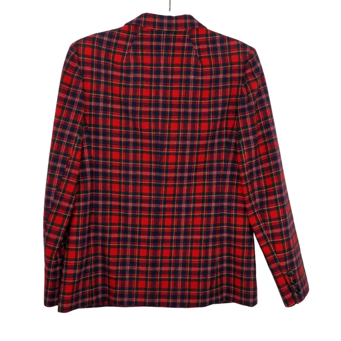 1980s Vintage Pendleton Red Plaid Wool Blazer Jacket Medium Retro - Image 3
