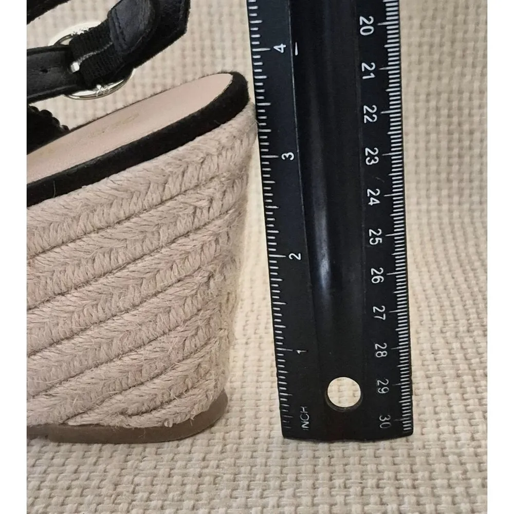 Old Navy Espadrille Block High Heel Sandals Size 9 Neutral Black Suede & Cream - Image 6