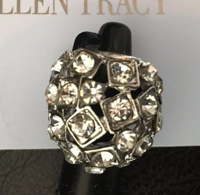 Ellen Tracy White Gold Pave Crystal Ring sz 7 - Image 2