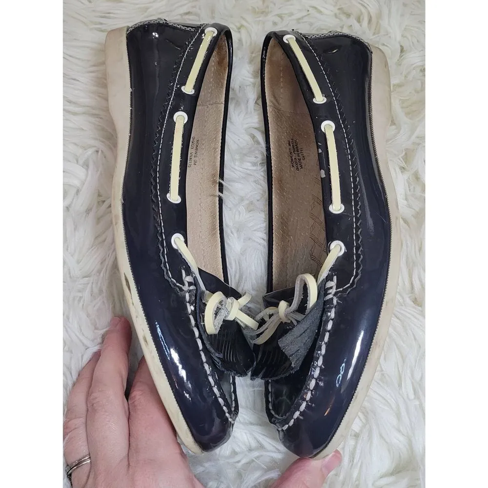 L.L.Bean Women's Boat Deck Shoes Blue Kiltie Tie Slip On Loafers Sz 8 - Image 4