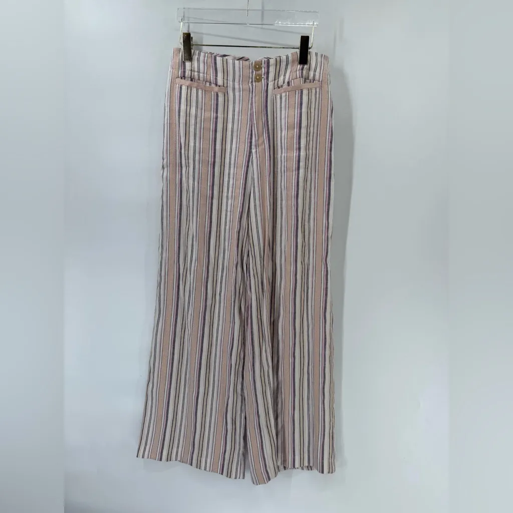 Maeve Wide Leg Linen Pants Anthropologie Striped Pink Gray Size 6 - Image 4