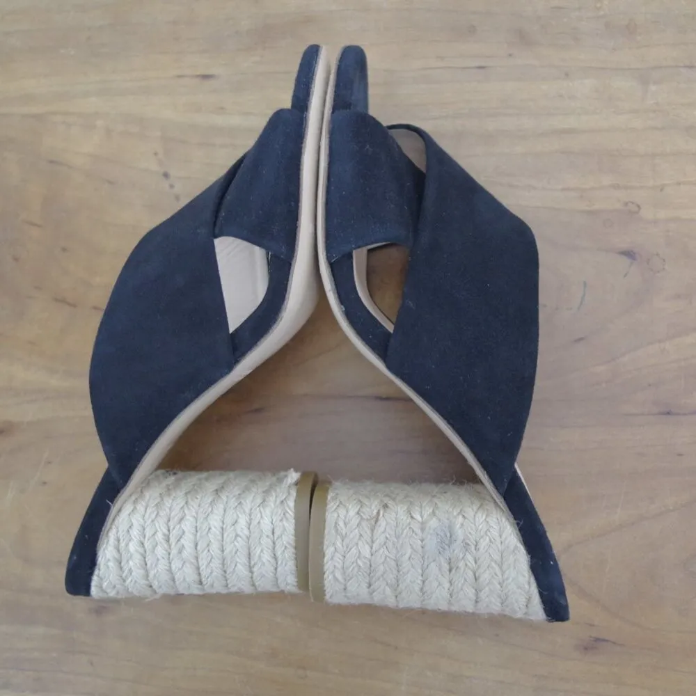 Club Monaco Black Suede Italian Made  Espadrille Mules Size 38 - Image 4