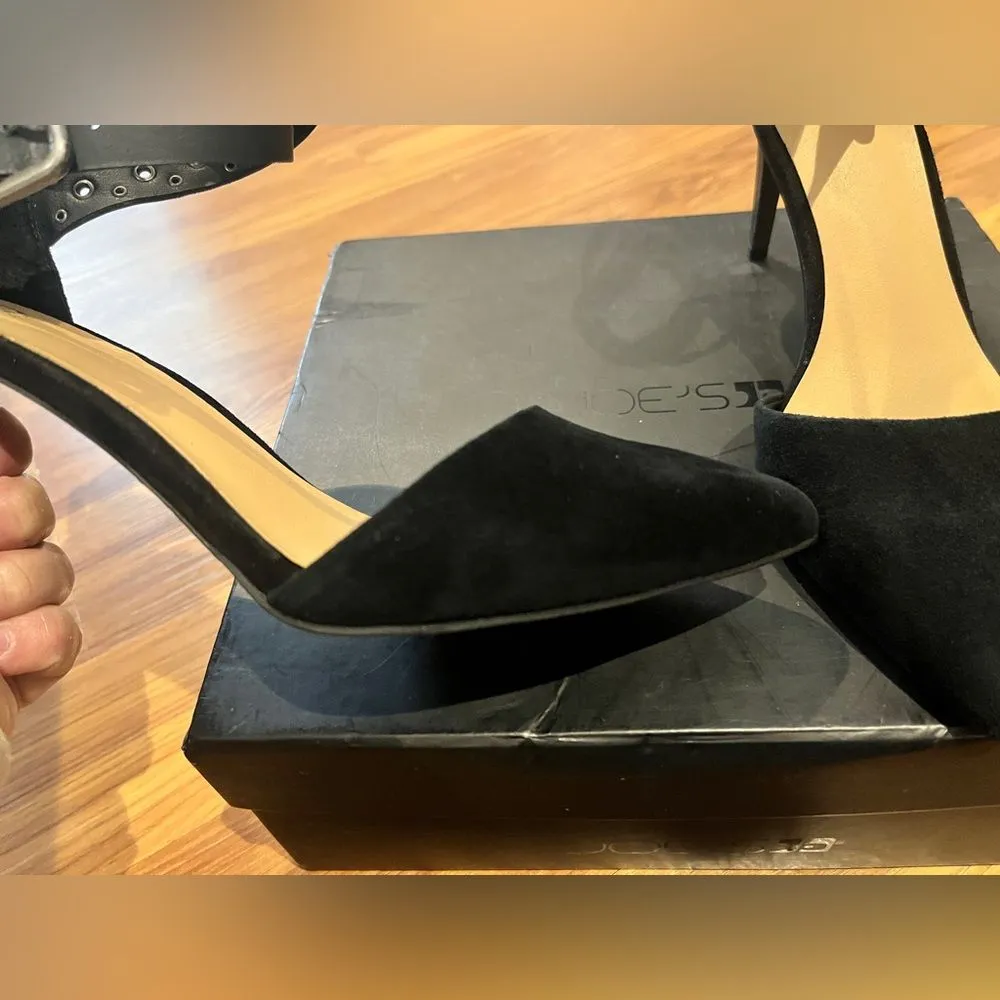 Joes Jeans Betty Ankle Strap Zip Back heels black suede studded leather size 7 - Image 12
