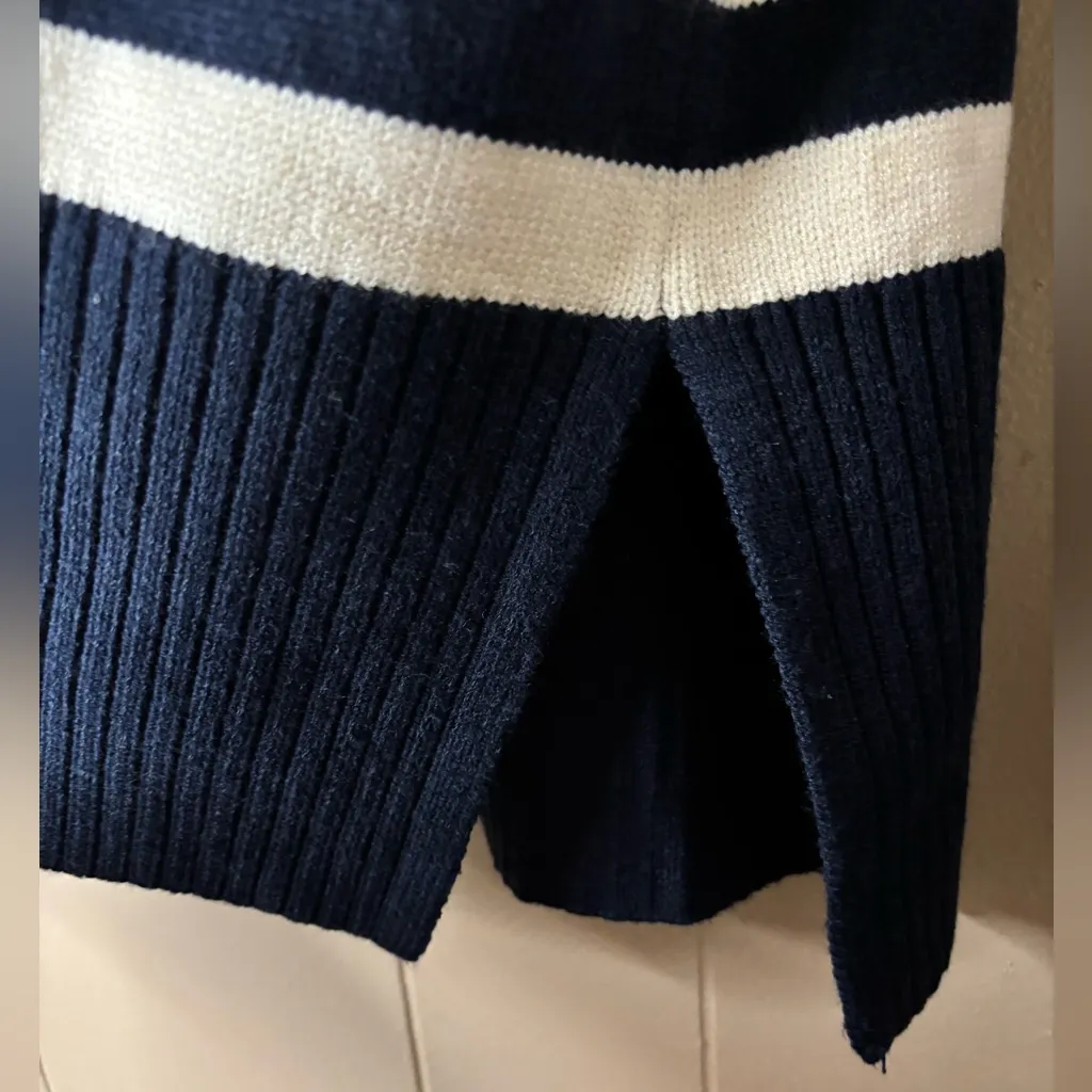 INDUSTRY REPUBLIC CLOTHING Stripe Crewneck Sweater Navy/Cream White Small Blue - Image 3