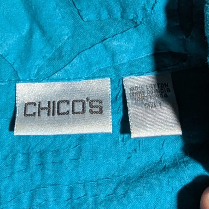 Vtg 1990s Chico's Turquoise Blue Textured Fabric Collared Trucker Jacket 1 M Size M - Image 5