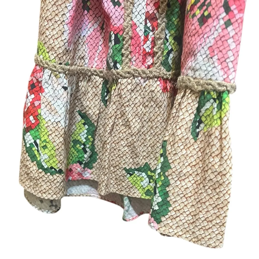 Farm Rio Floral Ruffle Beaded Tassels Belt Slip-On Dress Size XS - Image 11