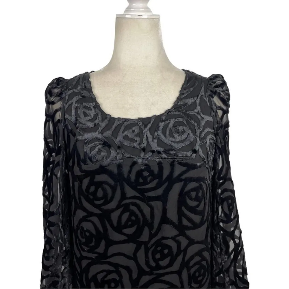 Junya Watanabe Comme des Garcons Black Long Sleeve Burnout Velvet Overlay Dress - Image 2