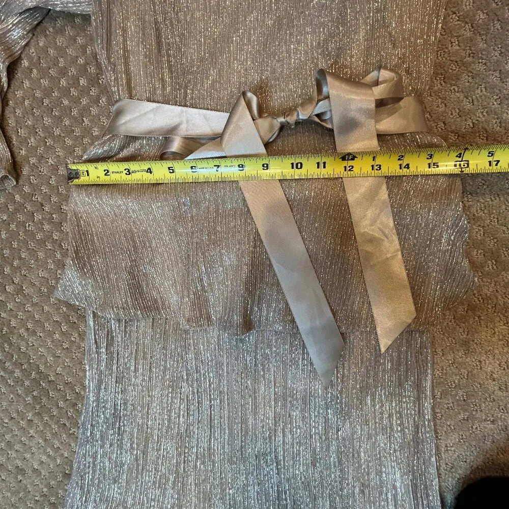 Gold Metallic Peplum Gown Dress Formal Gala SZ 12 MOTB Maxi Belted Elegant LS - Image 8