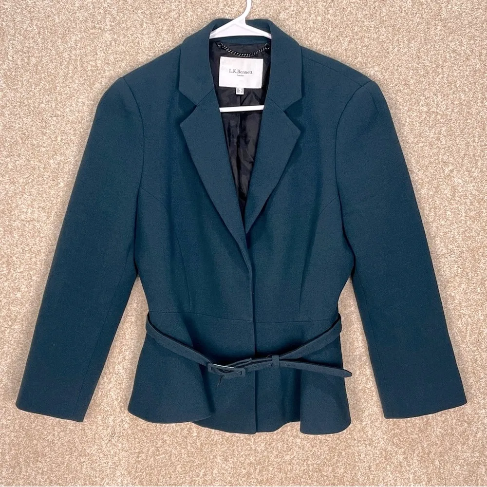 Imperfect LK Bennett London Women's belted notch blazer lined size 6 fall blazer - Image 1