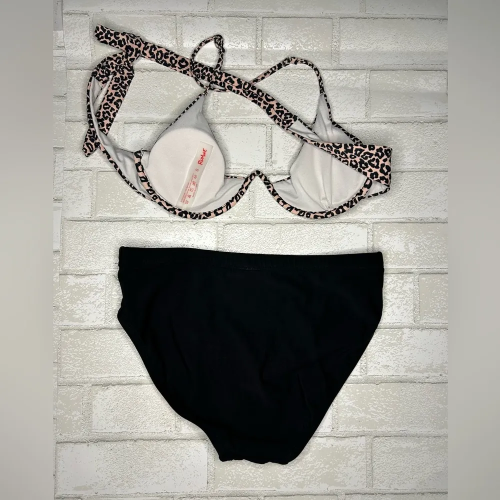 ROMWE Brown and Black Bikini Set with Animal Print - Image 2