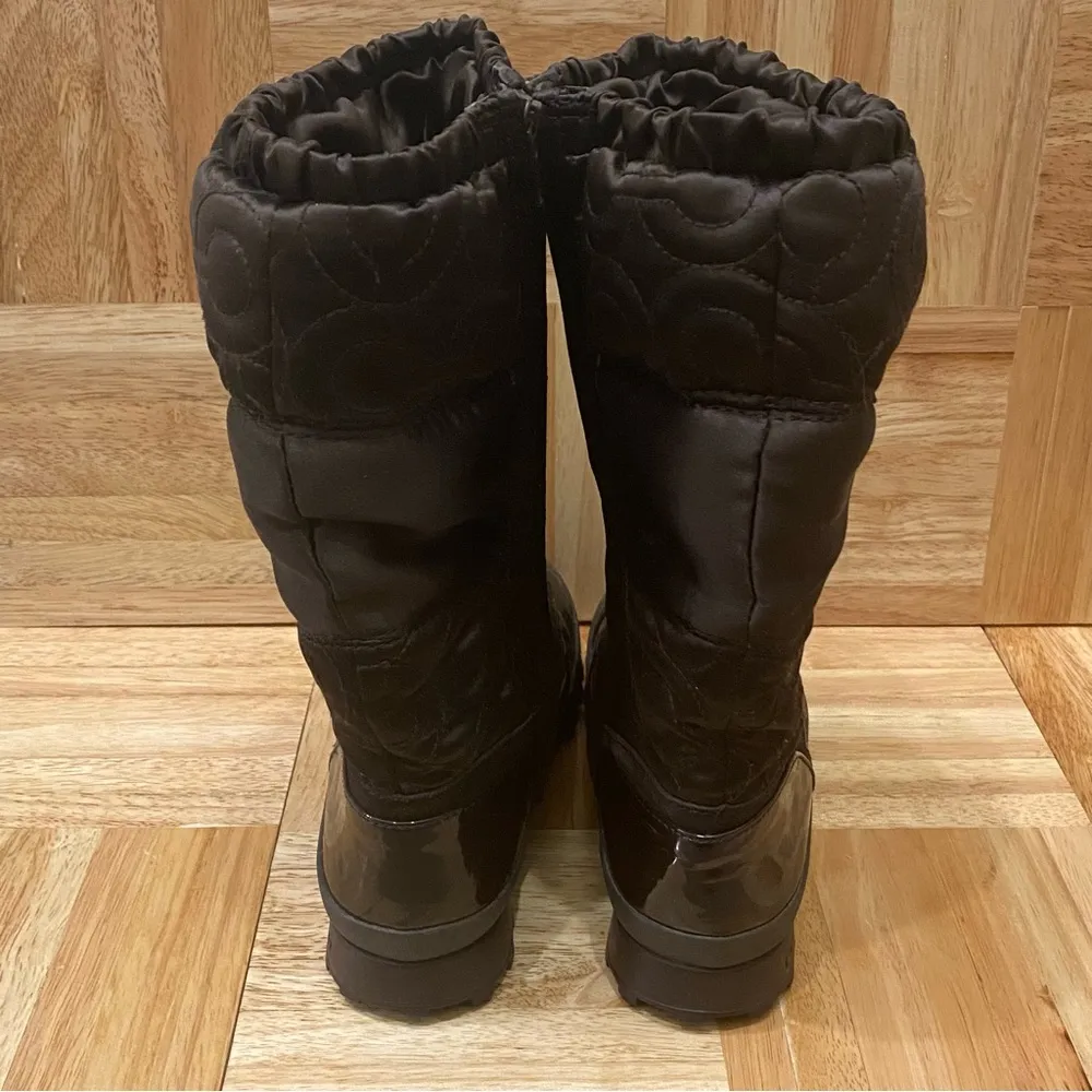 COACH “Drexel” Brown Satin Quilted Winter Boots Size 5.5 - Image 4