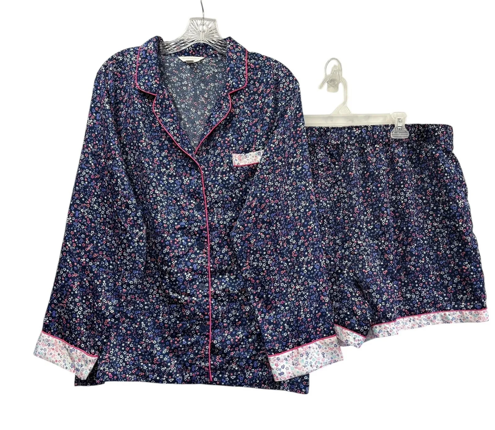 Charter Club Women's Satin Floral Set Long Sleeve & Shorts Sleepwear XL/XXL - Image 1