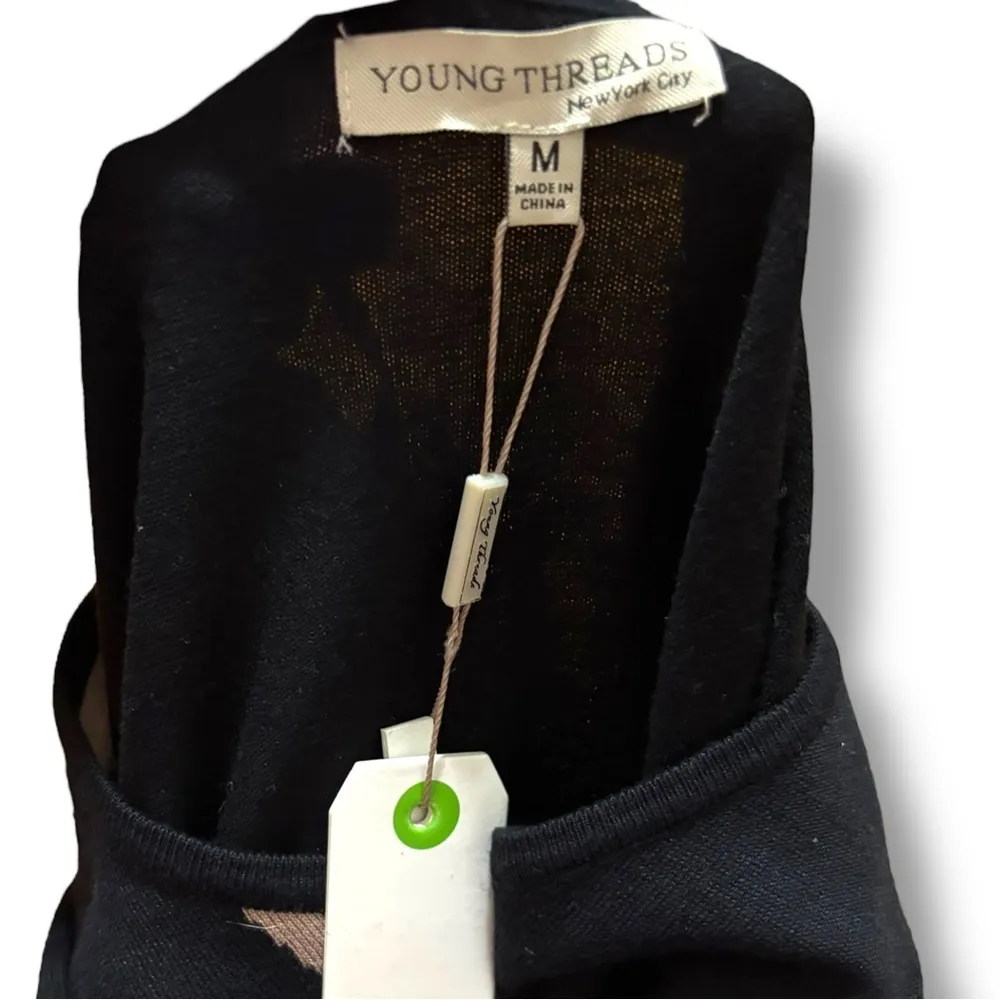NWT Young Threads New York City Taupe Black Geometric Mini Sweater Dress Medium - Image 8