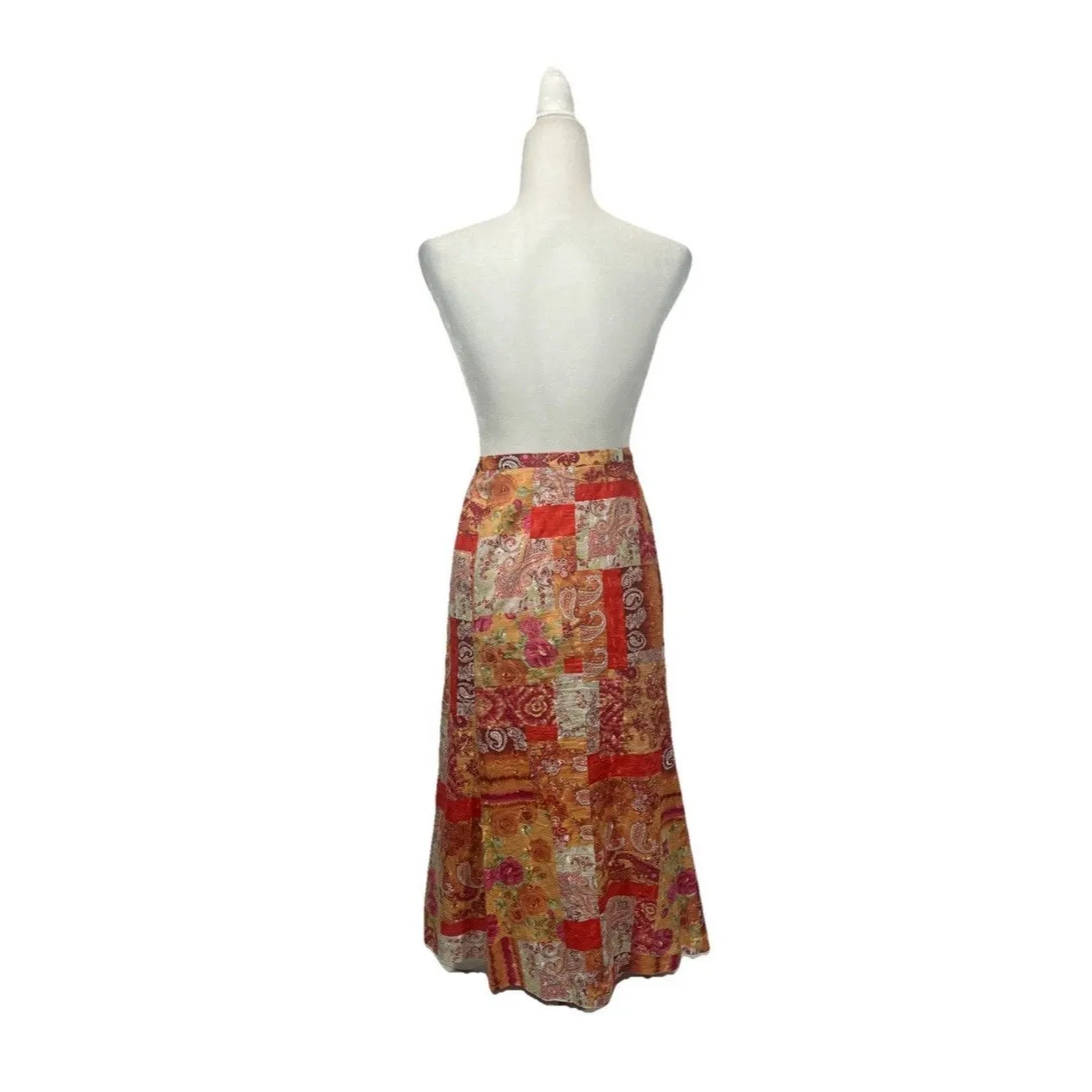 Patchwork Embroidered Midi Skirt BOHO Size 14 Lined Side Zip Christopher & Banks - Image 2