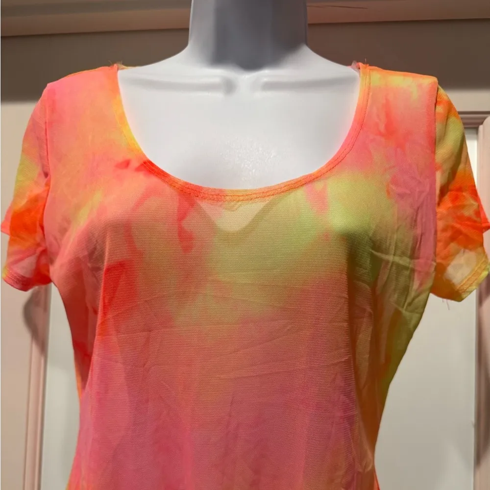 Love J Neon Tie Dye Sheer Bodysuit XL | Festival Rave Party Y2K - Image 2