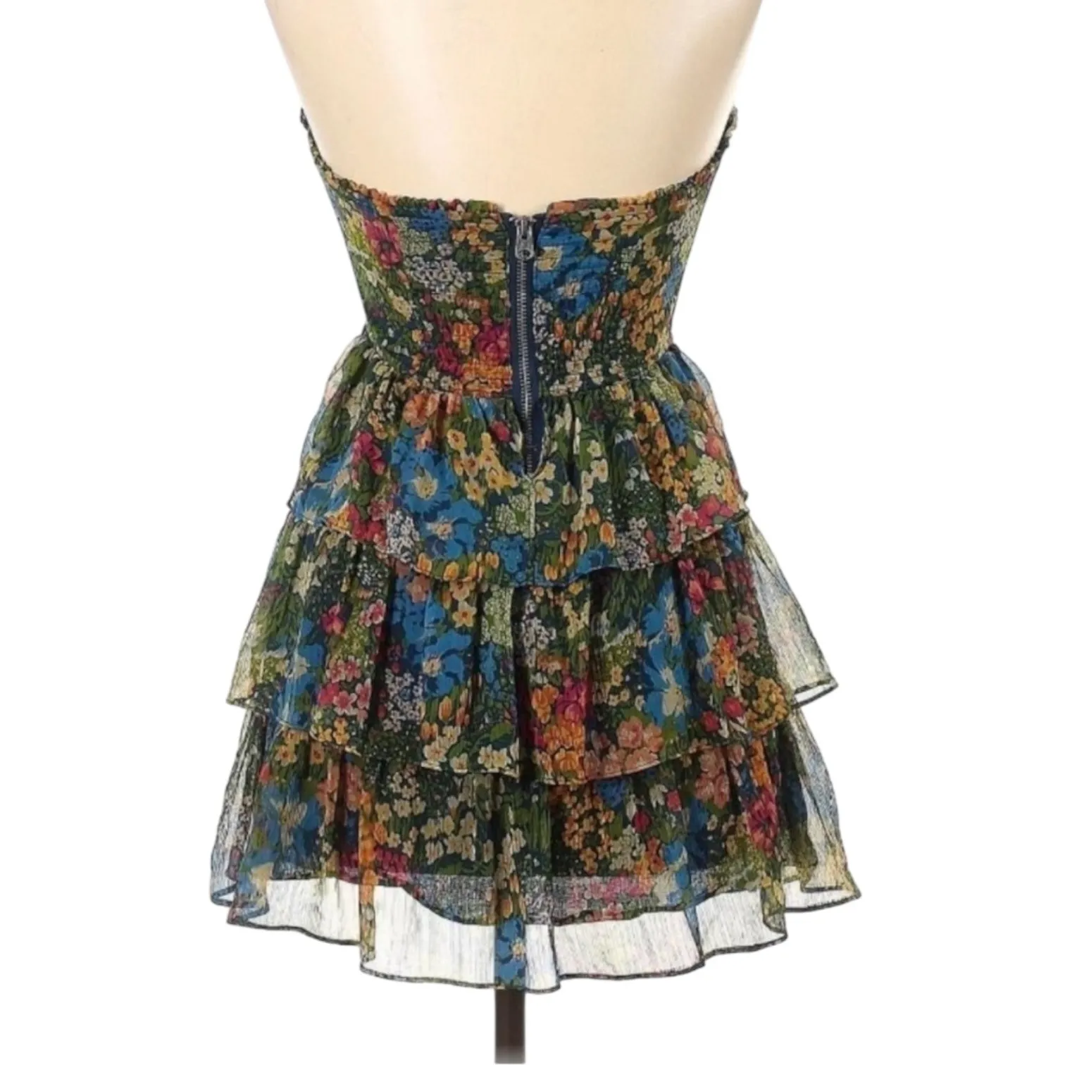 Abercrombie Fitch Floral Strapless Ruffle Mini Dress L Boho Cottagecore Coquette - Image 10