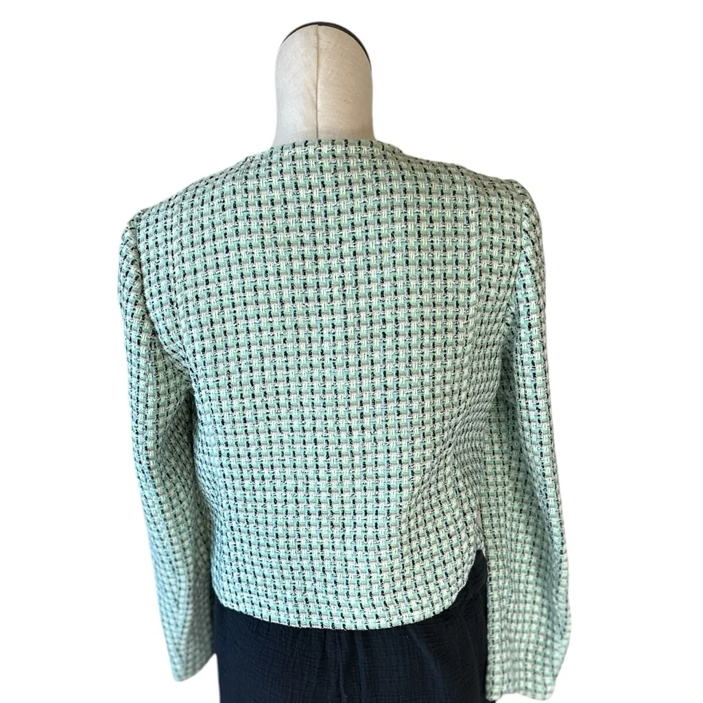 Mango NWT MNG Double-breasted tweed jacket Green Medium - Image 12