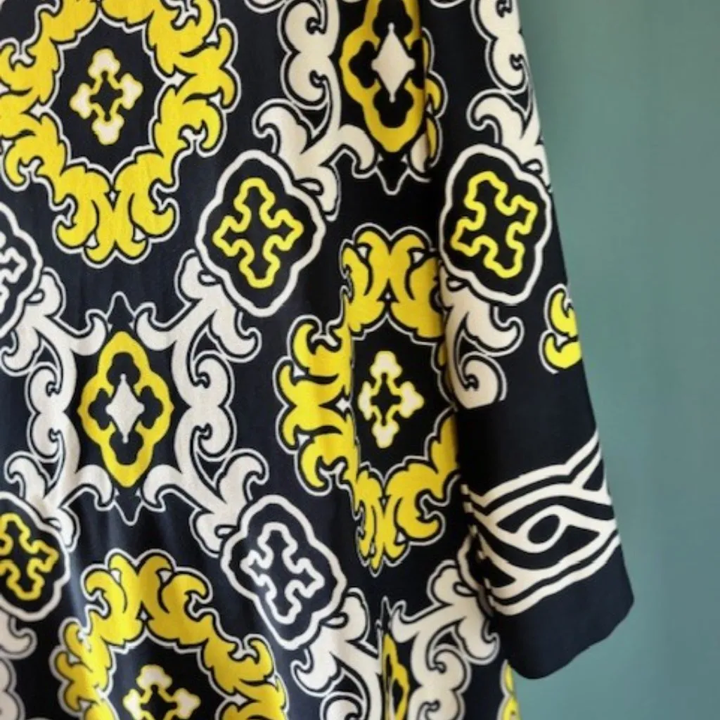 Jessica Howard Women 16 Dress Navy Yellow Bold Bright 3/4 Bell Sleeve Shift Edgy - Image 5