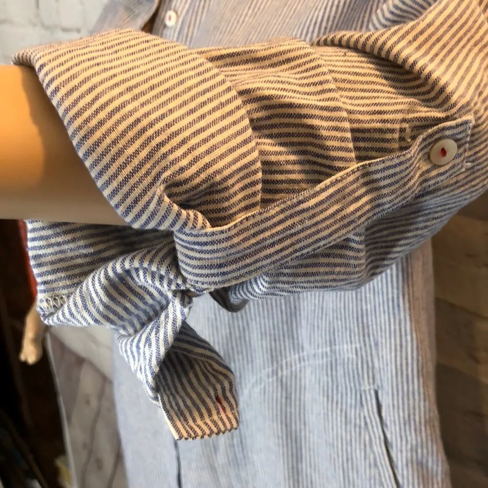 Umgee Long Striped Button Down Shirt Lace Trim M - Image 9