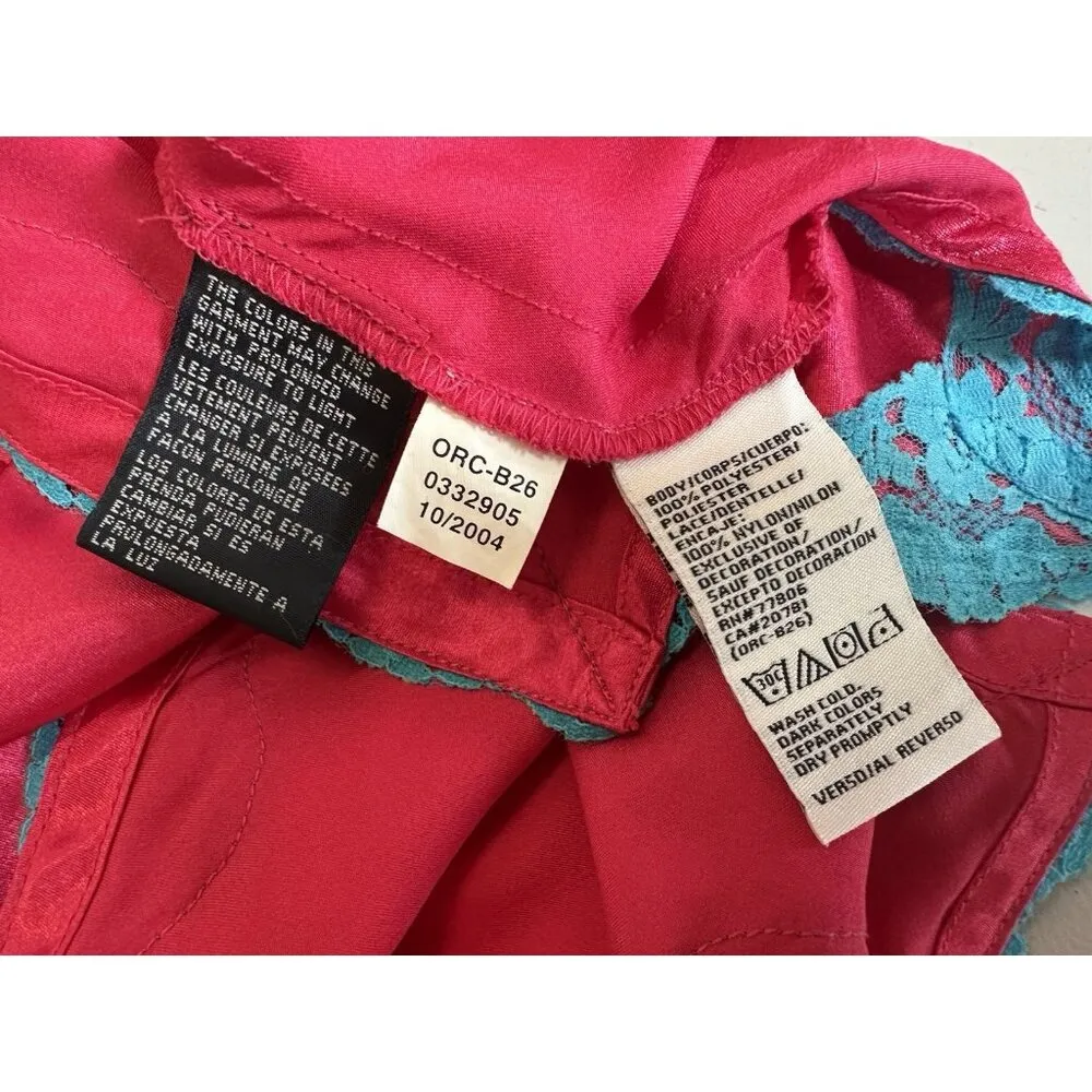 Vintage Tommy Jeans Large Womens Top Camisole Lace Y2K Pink Blue V-Neck Fairy - Image 10